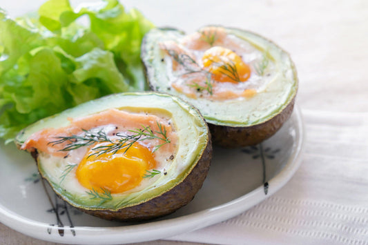 Smoked Salmon + Egg Baked Avocados