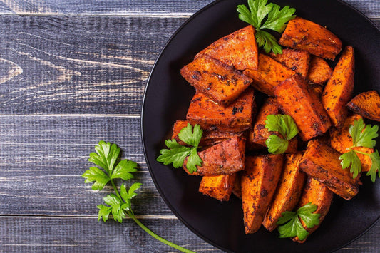 Garlic Butter Smashed Sweet Potatoes