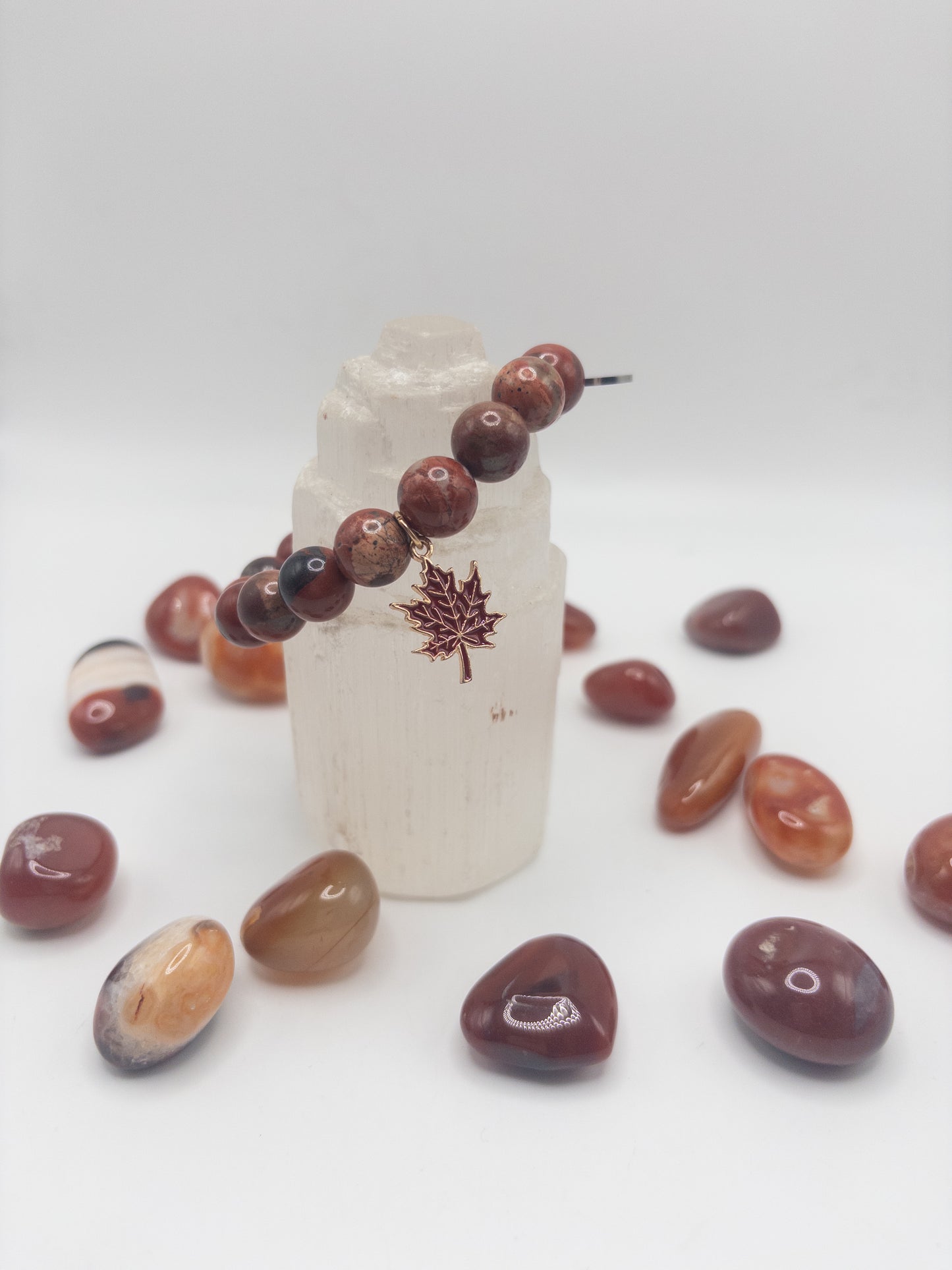 Fall Leaves Red Jasper Crystal Bracelet Single or Stack