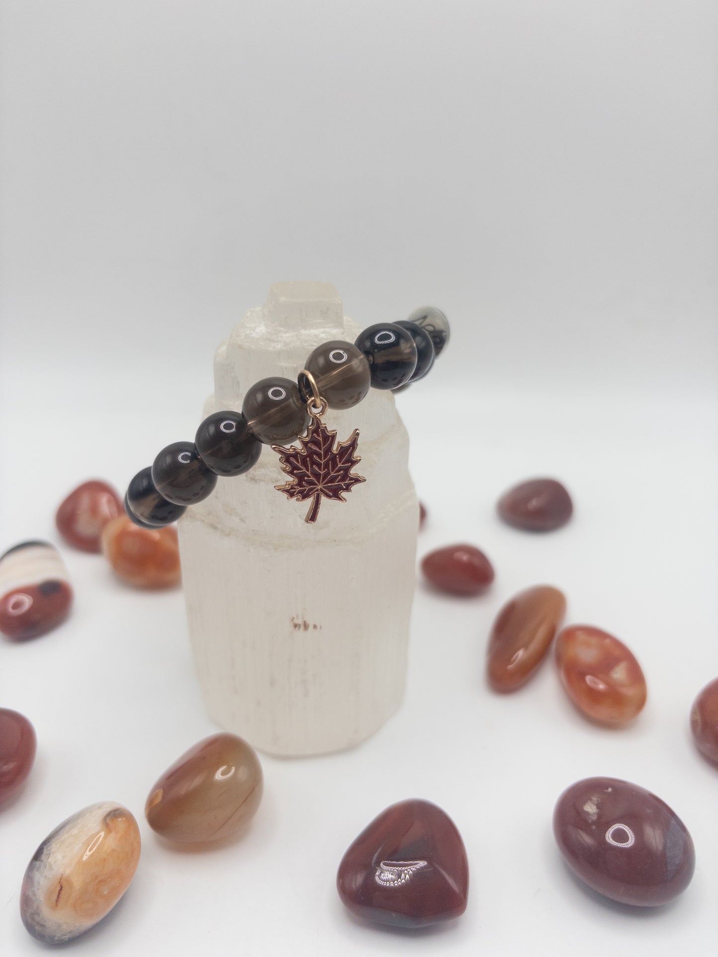 Fall Leaves Smoky Quartz Crystal Bracelet Single or Stack