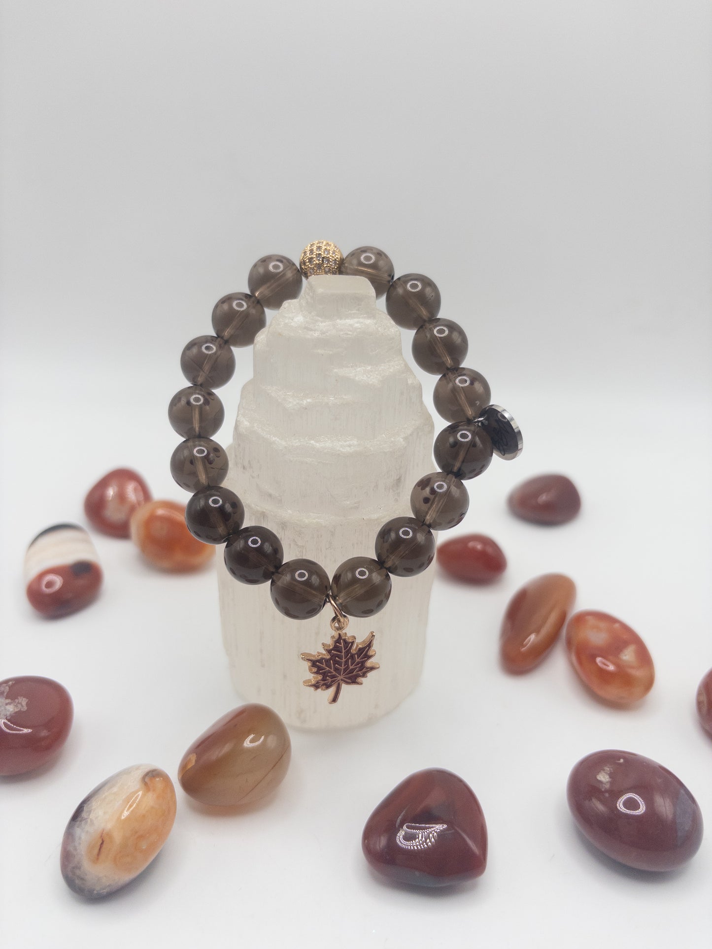 Fall Leaves Smoky Quartz Crystal Bracelet Single or Stack