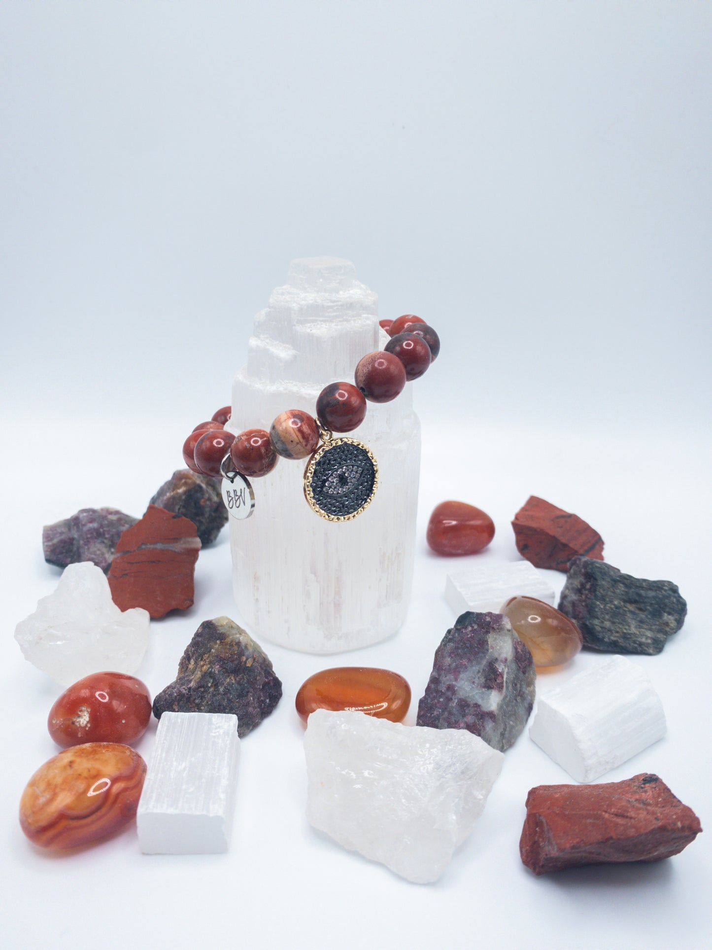 Red Jasper Evil Eye Charm Crystal Bracelet