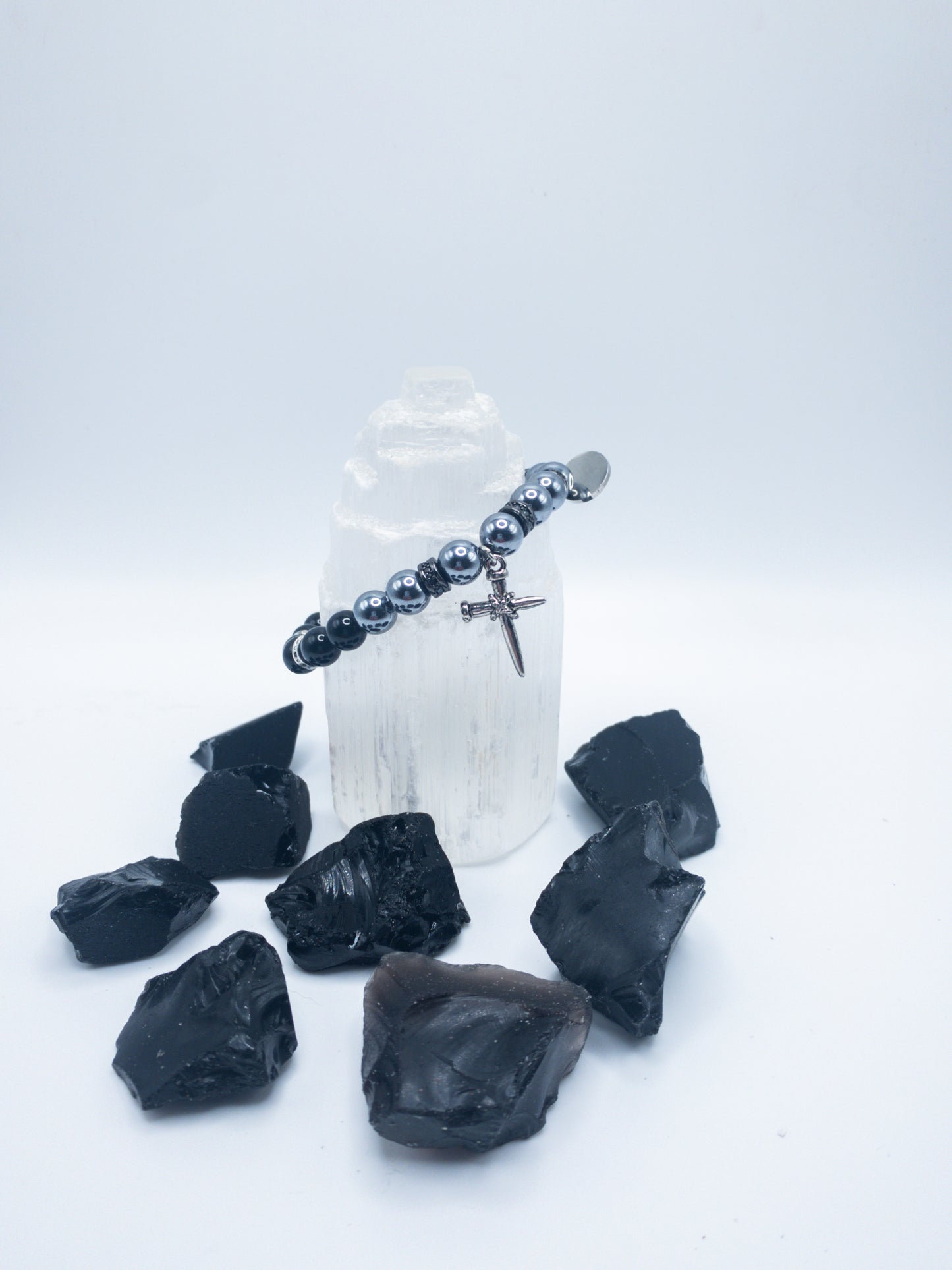 Men's Custom One of a Kind Shungite & Black Onyx Crystal Cross Bracelet