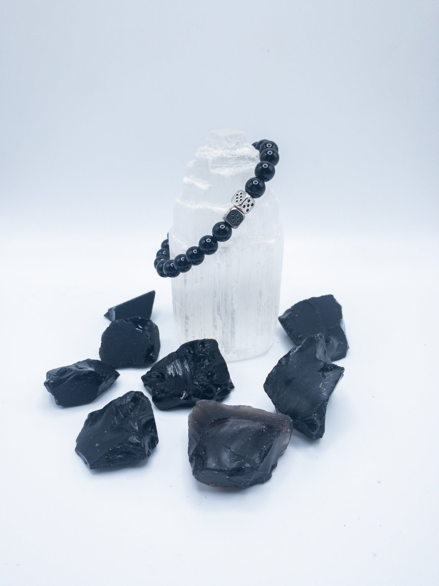 Men's Black Onyx Crystal Bracelet with Dice Accent