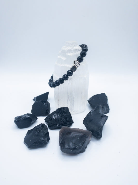 Men's Black Onyx Crystal Bracelet with Dice Accent