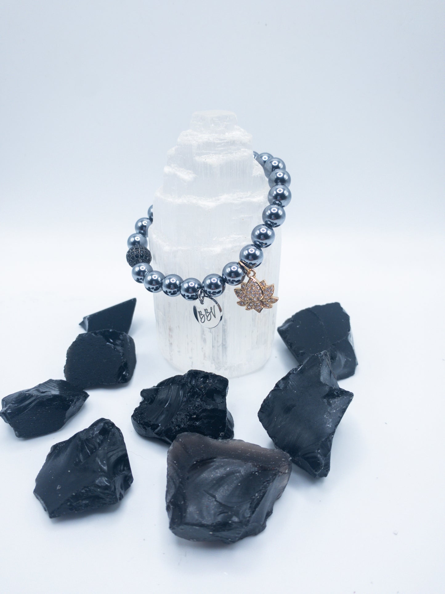 Shungite Crystal Lotus Flower Bracelet