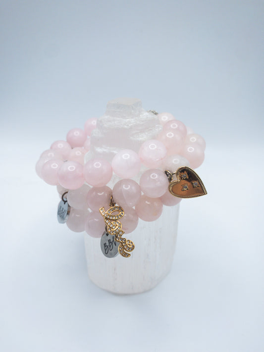 Rose Quartz Gold Crystal Bracelet Set