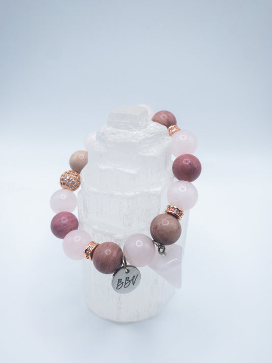 Rose Rhodonite & Rose Quartz Point Crystal Bracelet