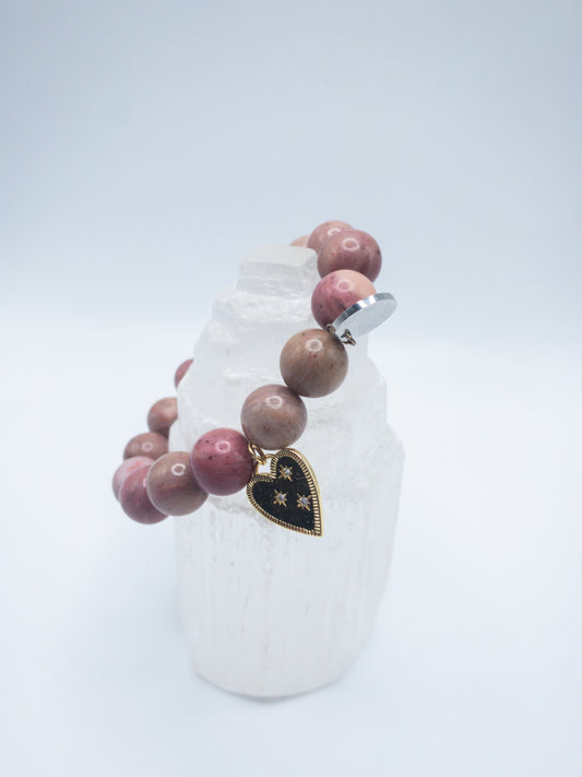 Rose Rhodonite Crystal Heart Bracelet