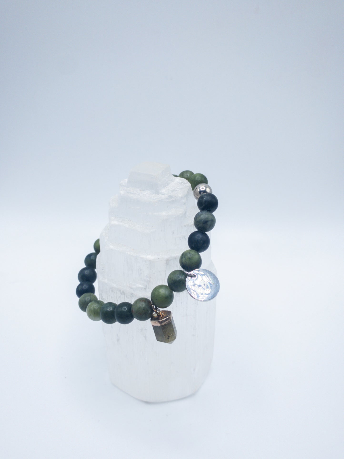 Green Lace Agate Crystal Bracelet Set