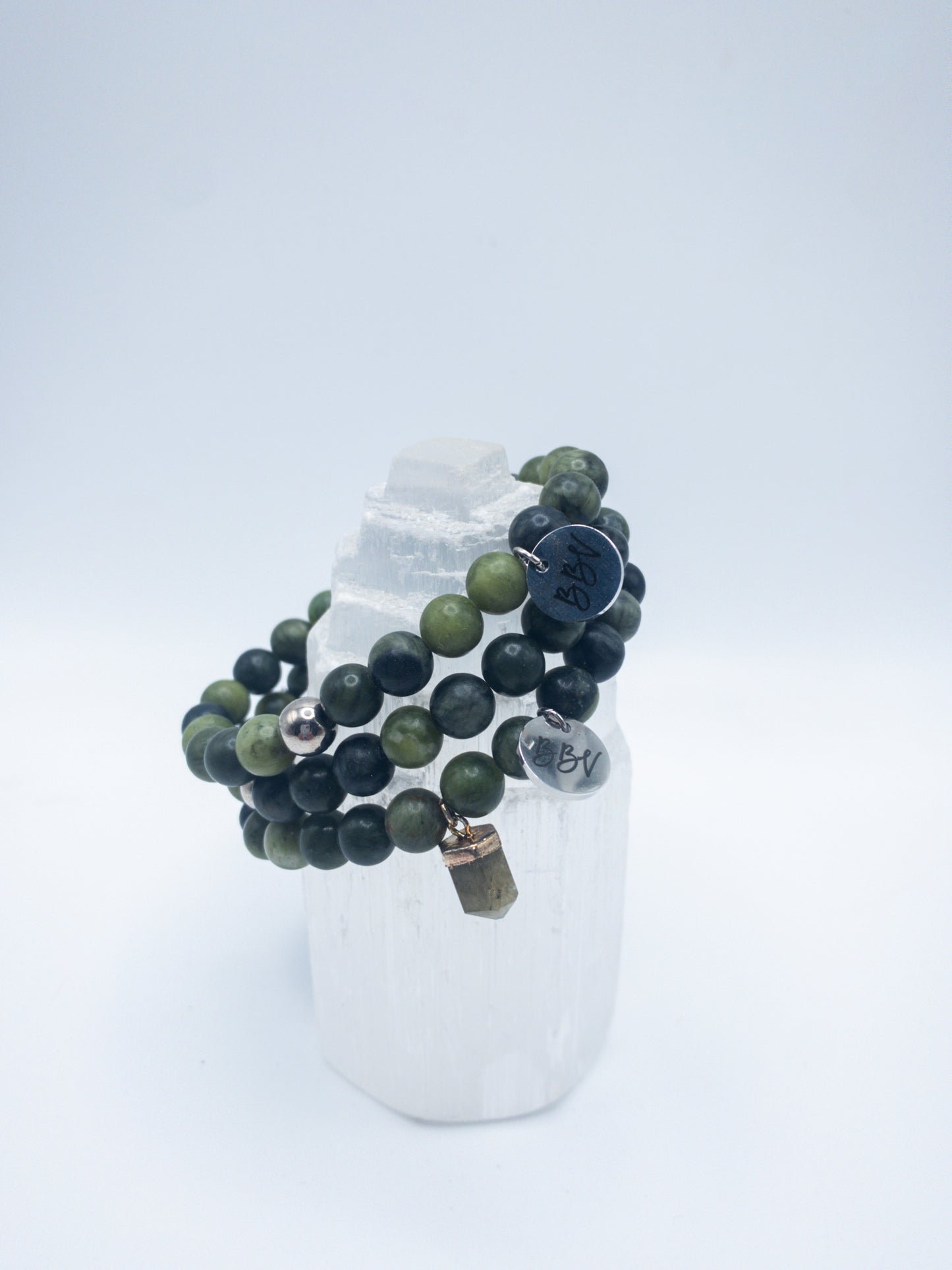 Green Lace Agate Crystal Bracelet Set