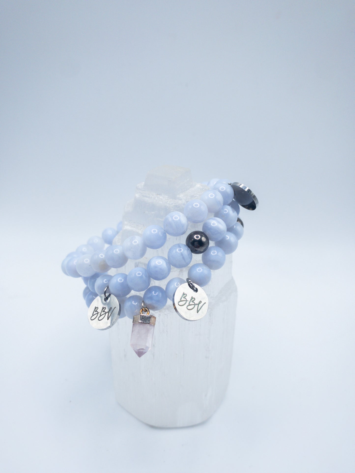 Blue Lace Agate Crystal Bracelet Set