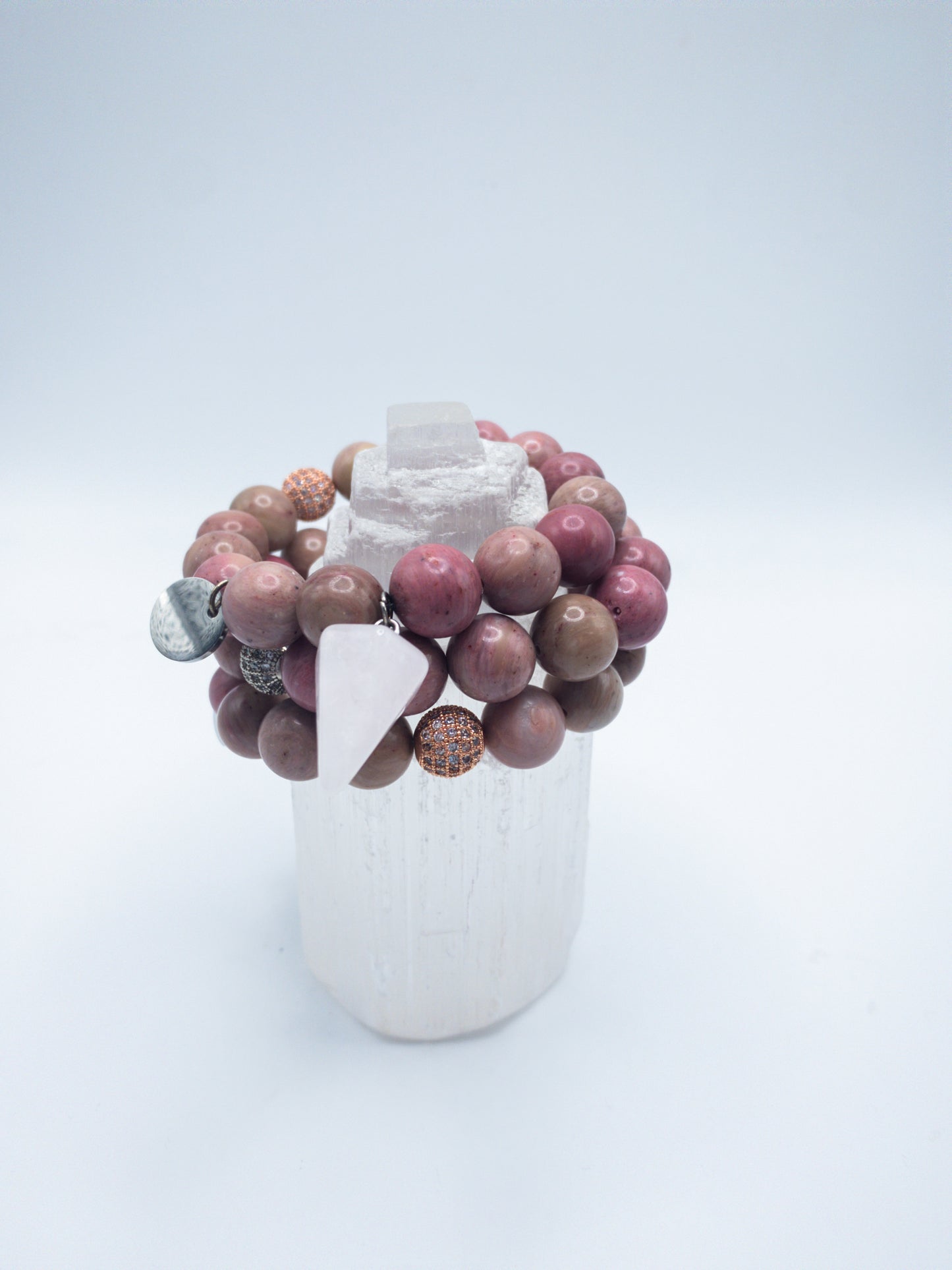 Rose Rhodonite Crystal Bracelet Set