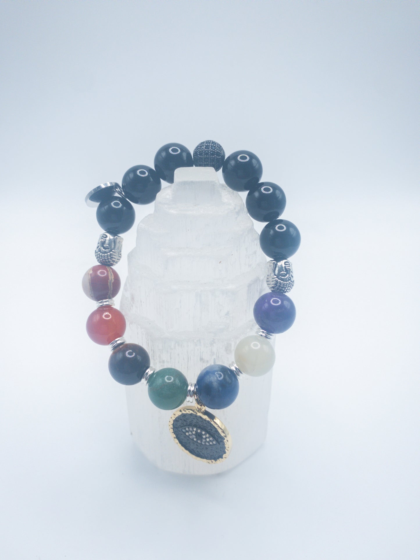 7 Chakra Balancing Buddha Crystal Bracelet - Black Tourmaline