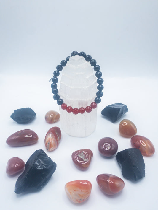 Mens Carnelian & Onyx Crystal Bracelet