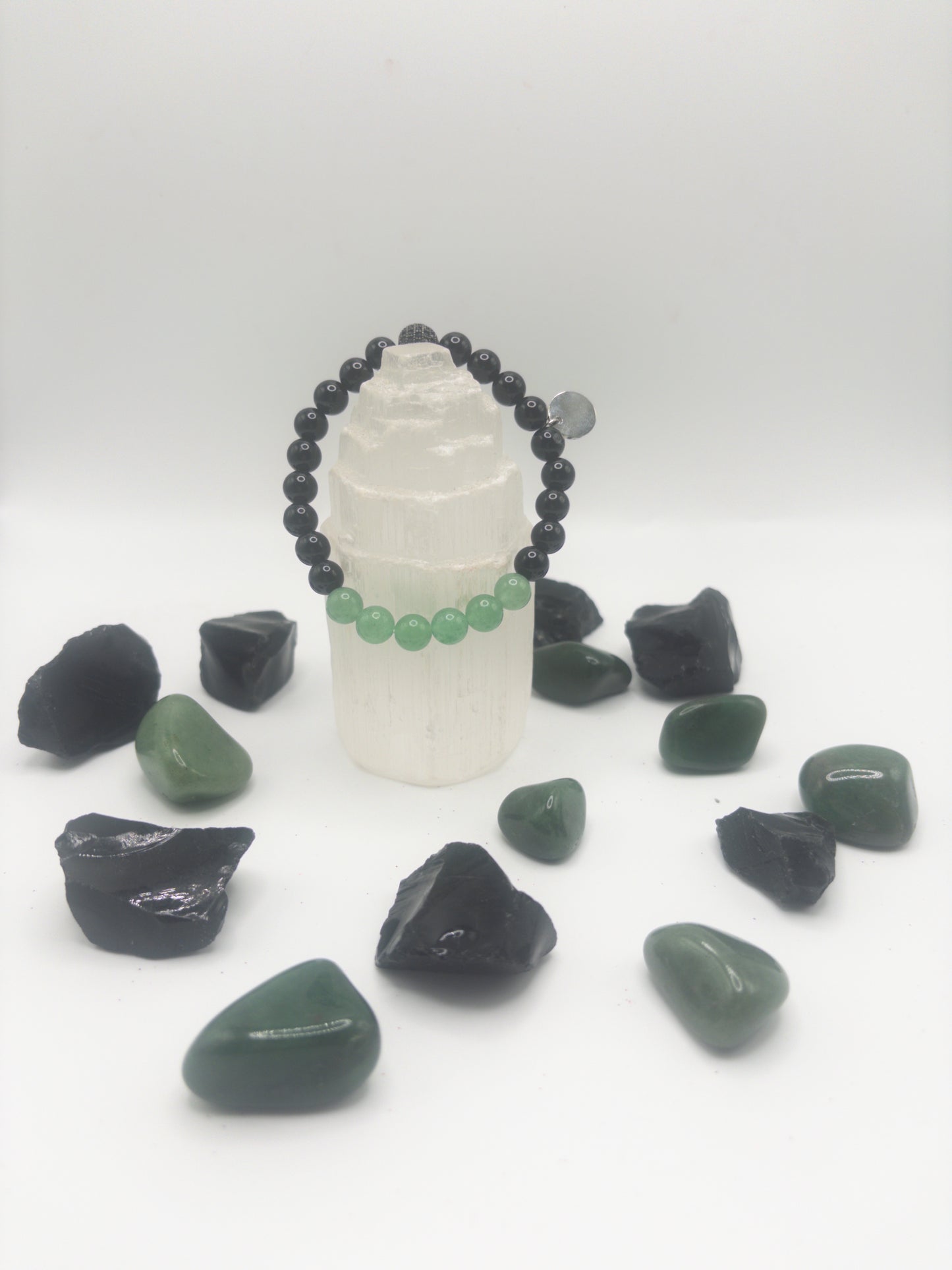 Mens Green Aventurine & Onyx Crystal Bracelet