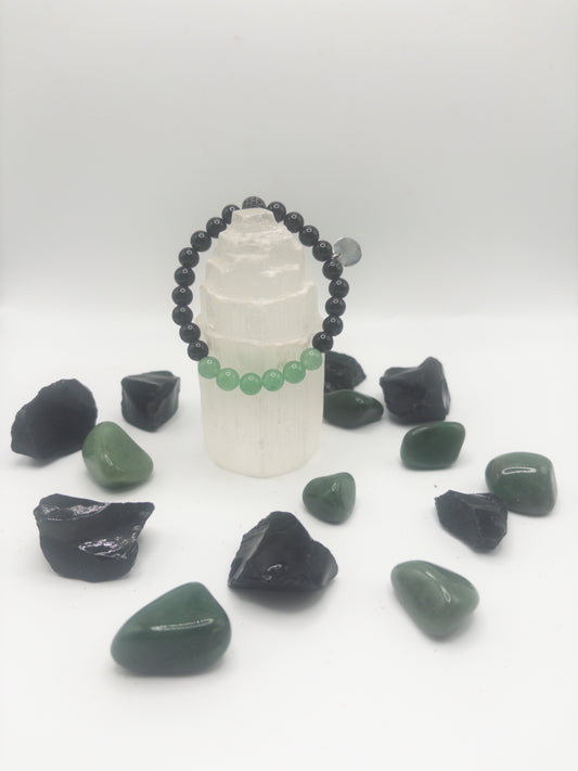 Mens Green Aventurine & Onyx Crystal Bracelet