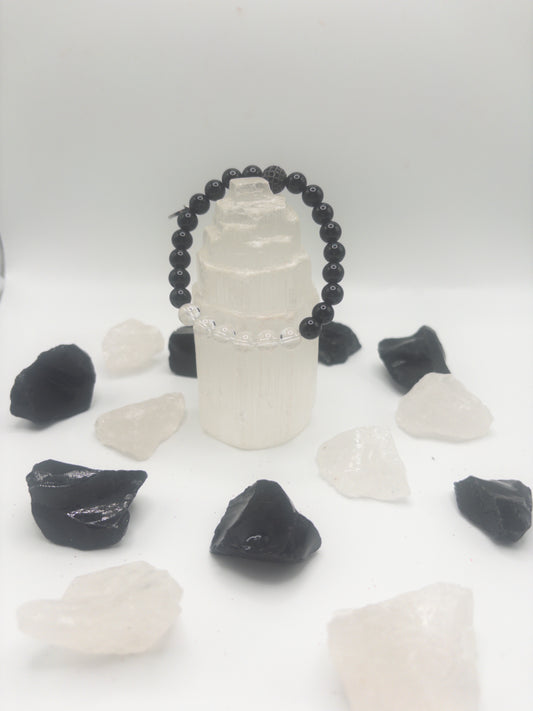 Mens Clear Quartz & Onyx Crystal Bracelet