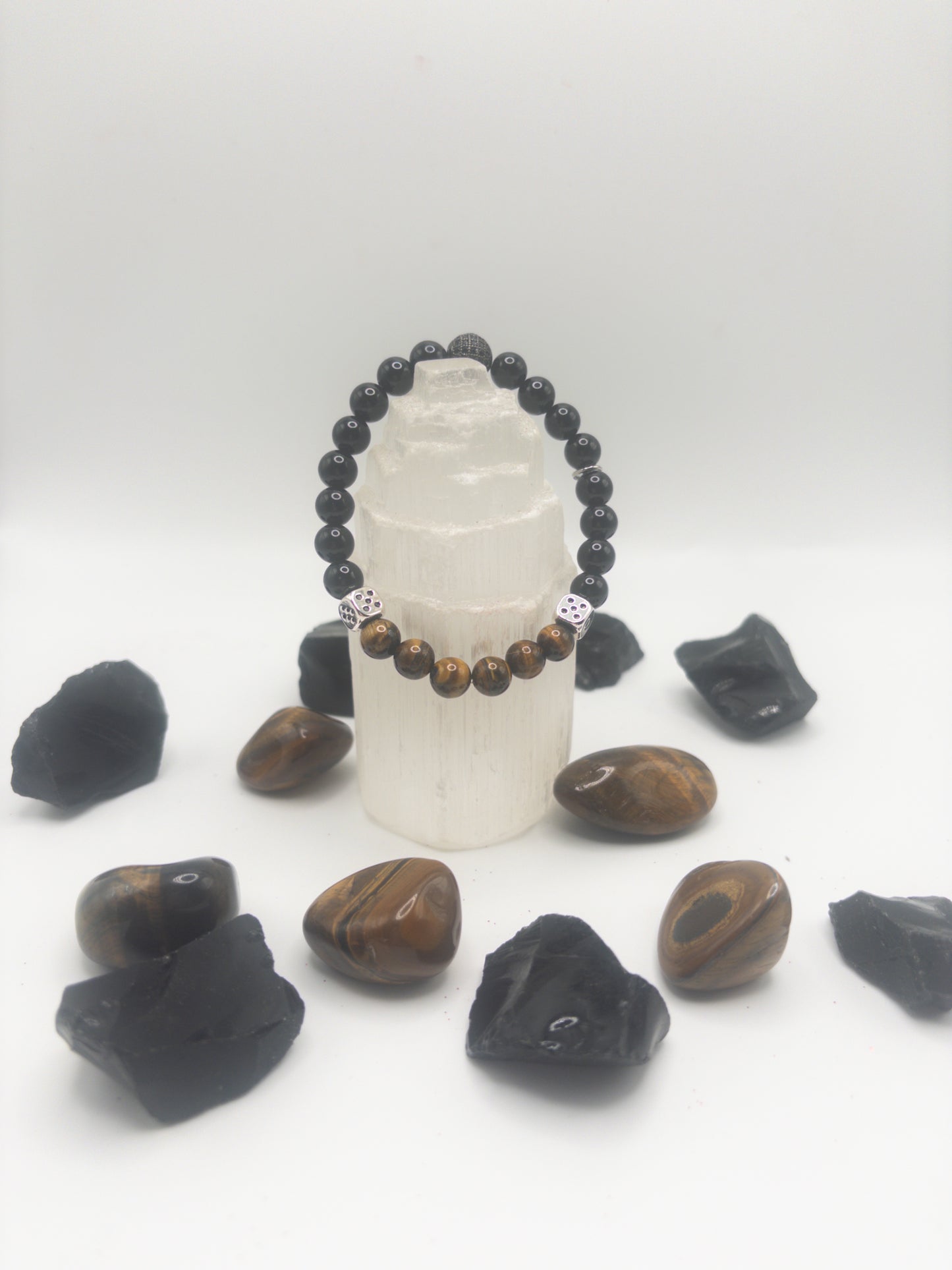 Men's Lucky AF Tigers Eye & Black Onyx Crystal Bracelet