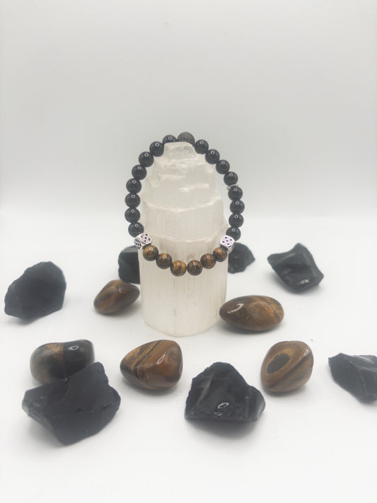 Men's Lucky AF Tigers Eye & Black Onyx Crystal Bracelet