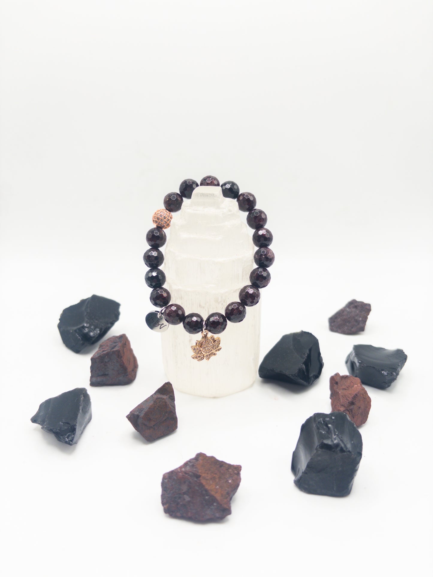 BBV Luxe Faceted Garnet Crystal Bracelet With Charm
