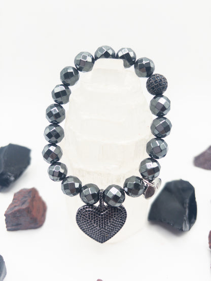 BBV Luxe Faceted Hematite Crystal Bracelet With Charm