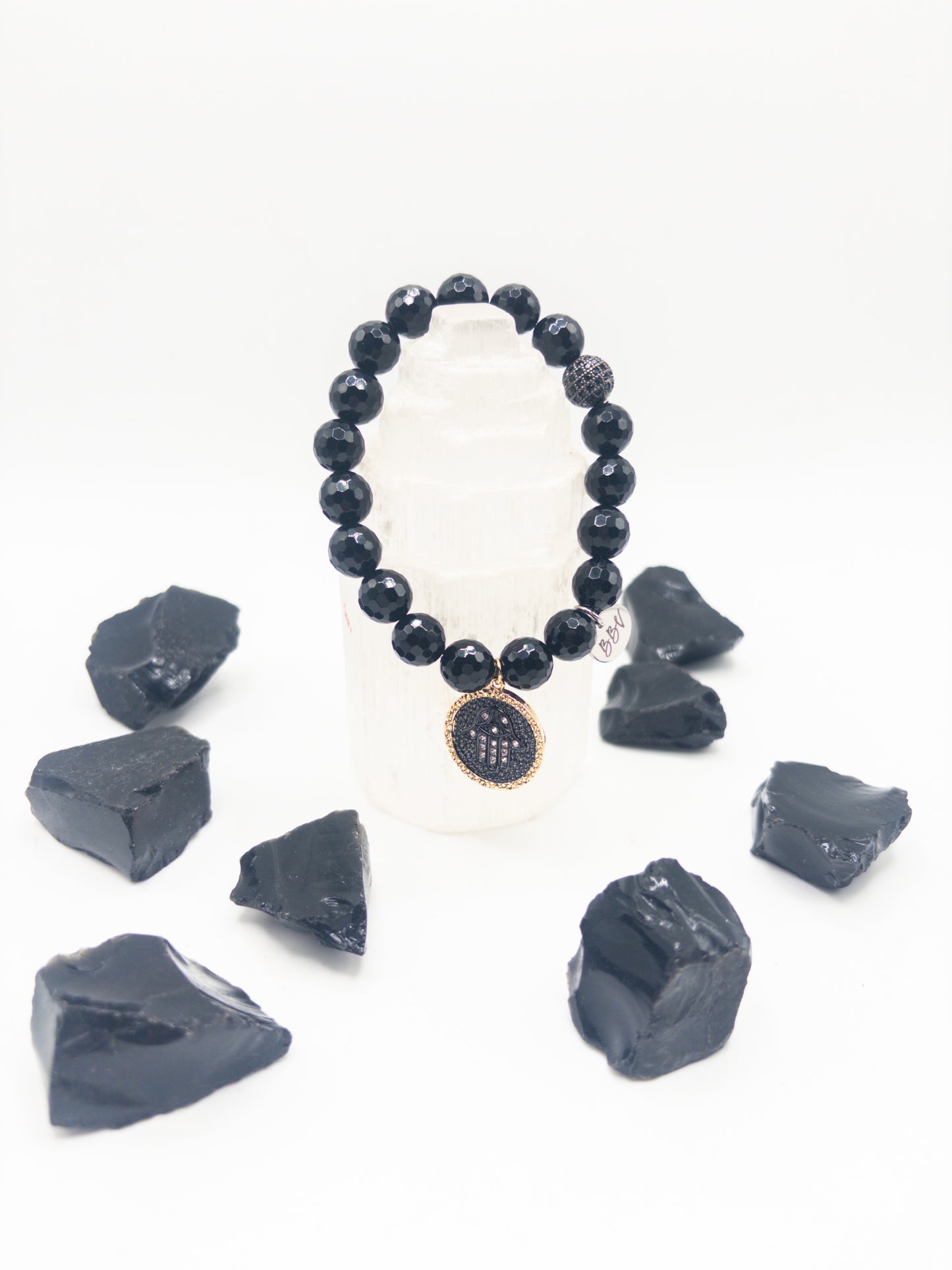 BBV Luxe Faceted Black Onyx Crystal Bracelet With Charm