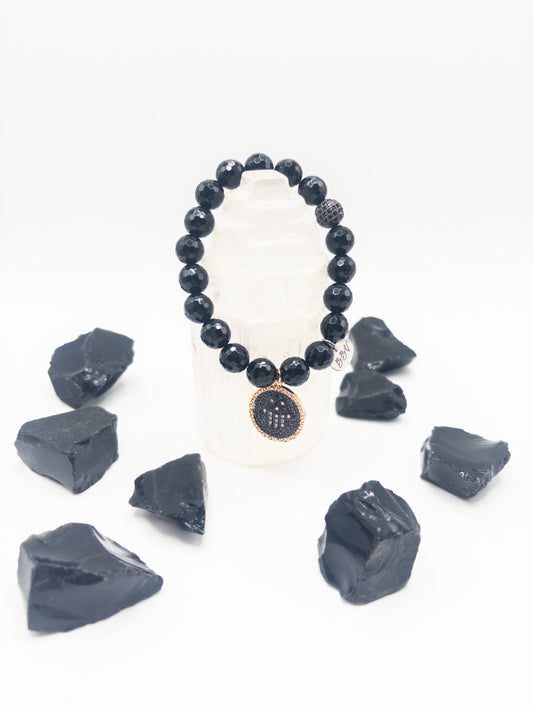 BBV Luxe Faceted Black Onyx Crystal Bracelet With Charm