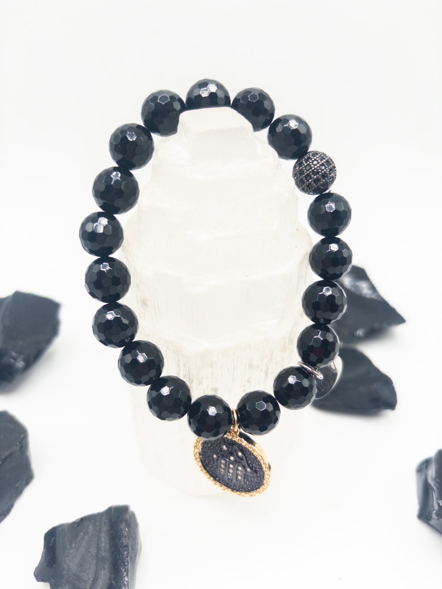 BBV Luxe Faceted Black Onyx Crystal Bracelet With Charm