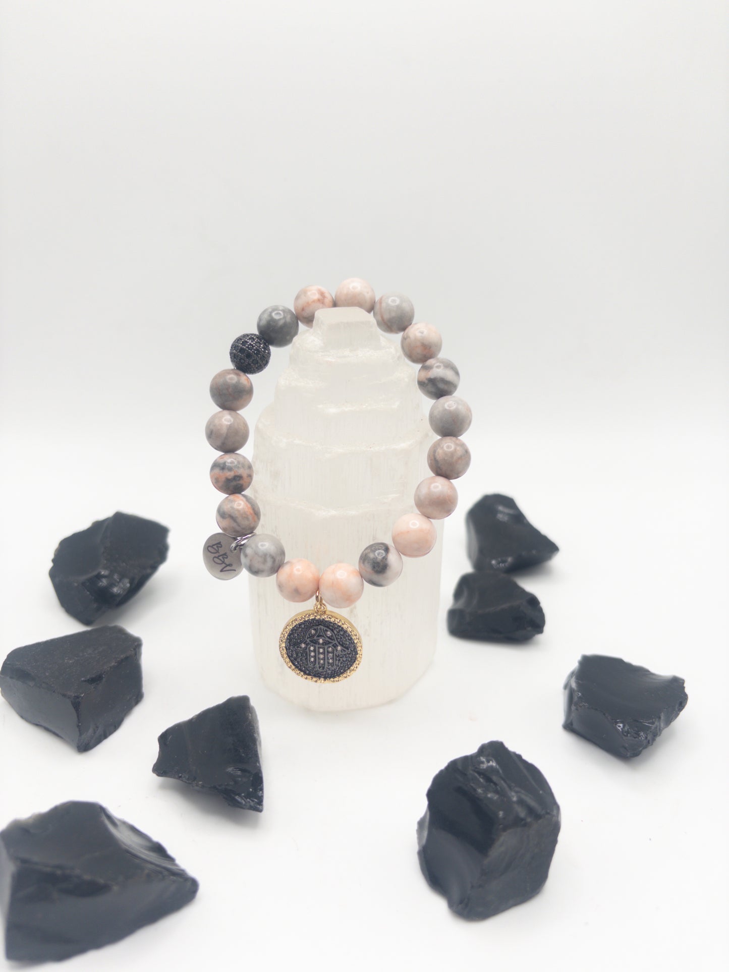 Pink Zebra Jasper Crystal Bracelet
