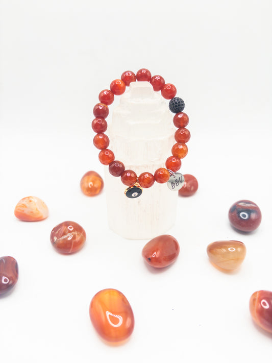 BBV Luxe Faceted Red Agate Heart Charm Crystal Bracelet