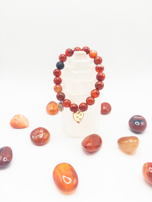 Red Agate Heart Charm Crystal Bracelet