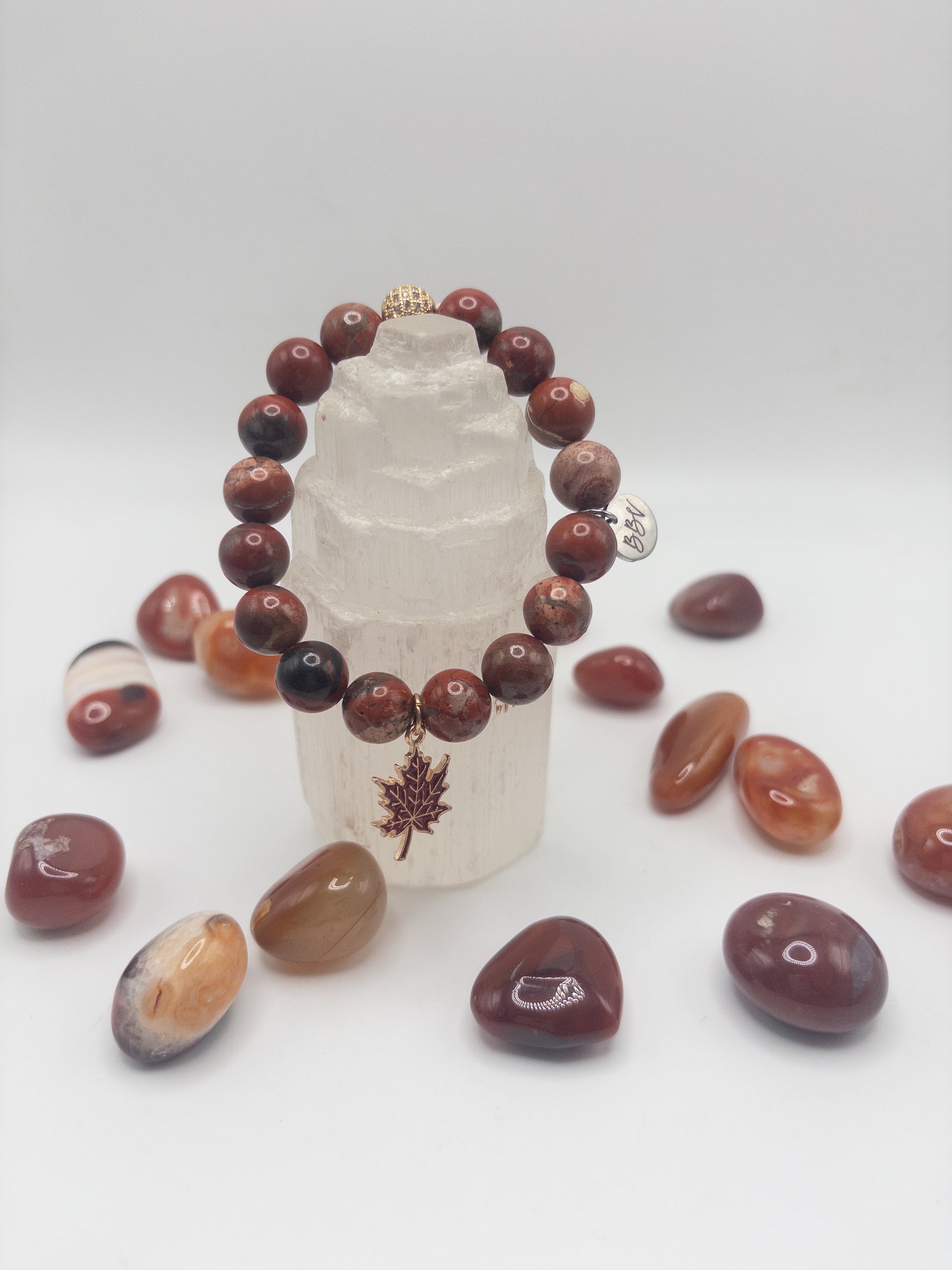 Fall Leaves Red Jasper Crystal Bracelet Single or Stack