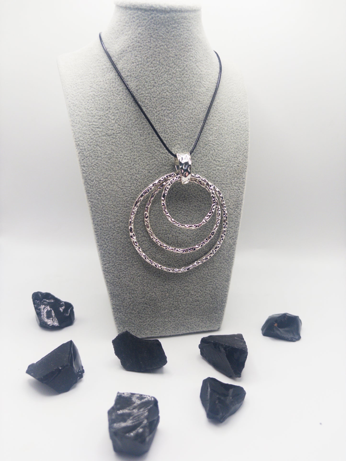 Silver 3 Ring Statement Necklace