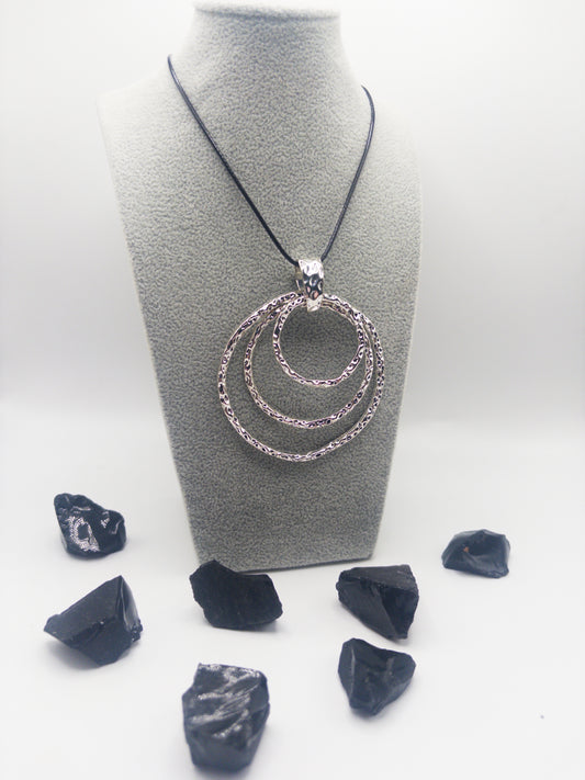 Silver 3 Ring Statement Necklace