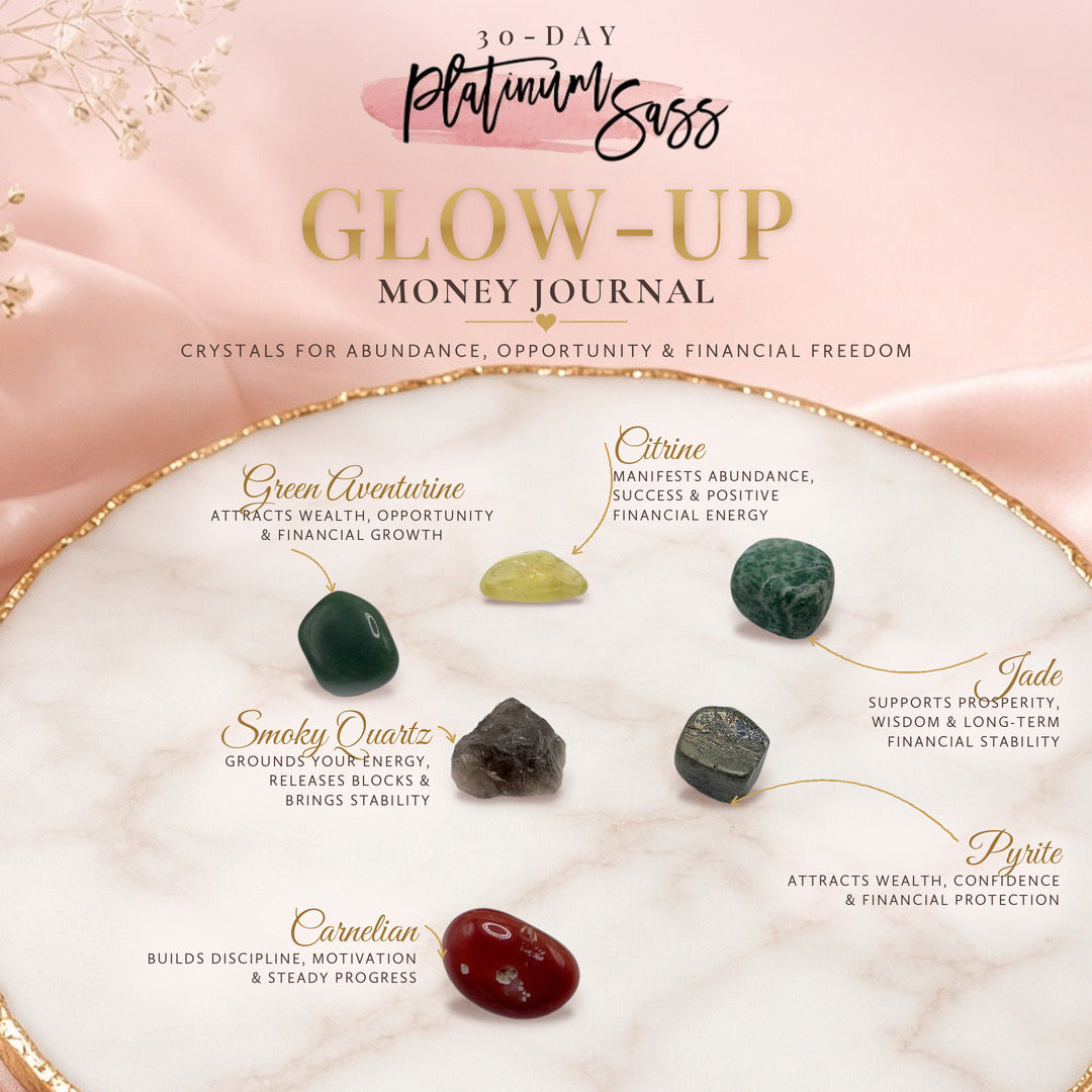 Money Glow-Up crystal set with each crystal labeled