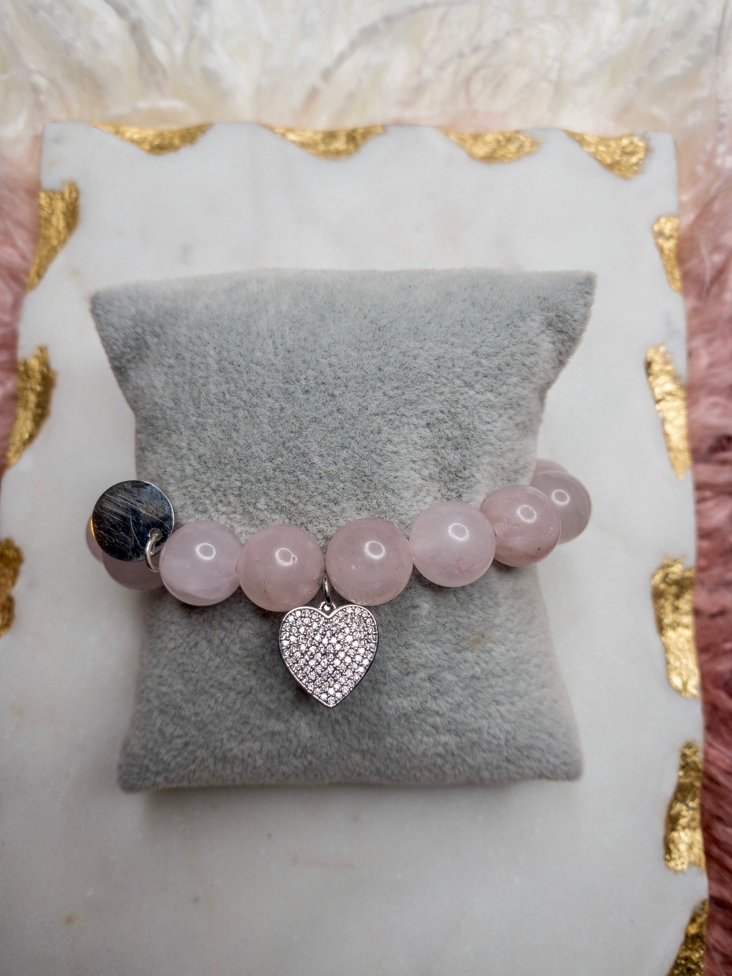 Rose Quartz Crystal Heart Bracelet