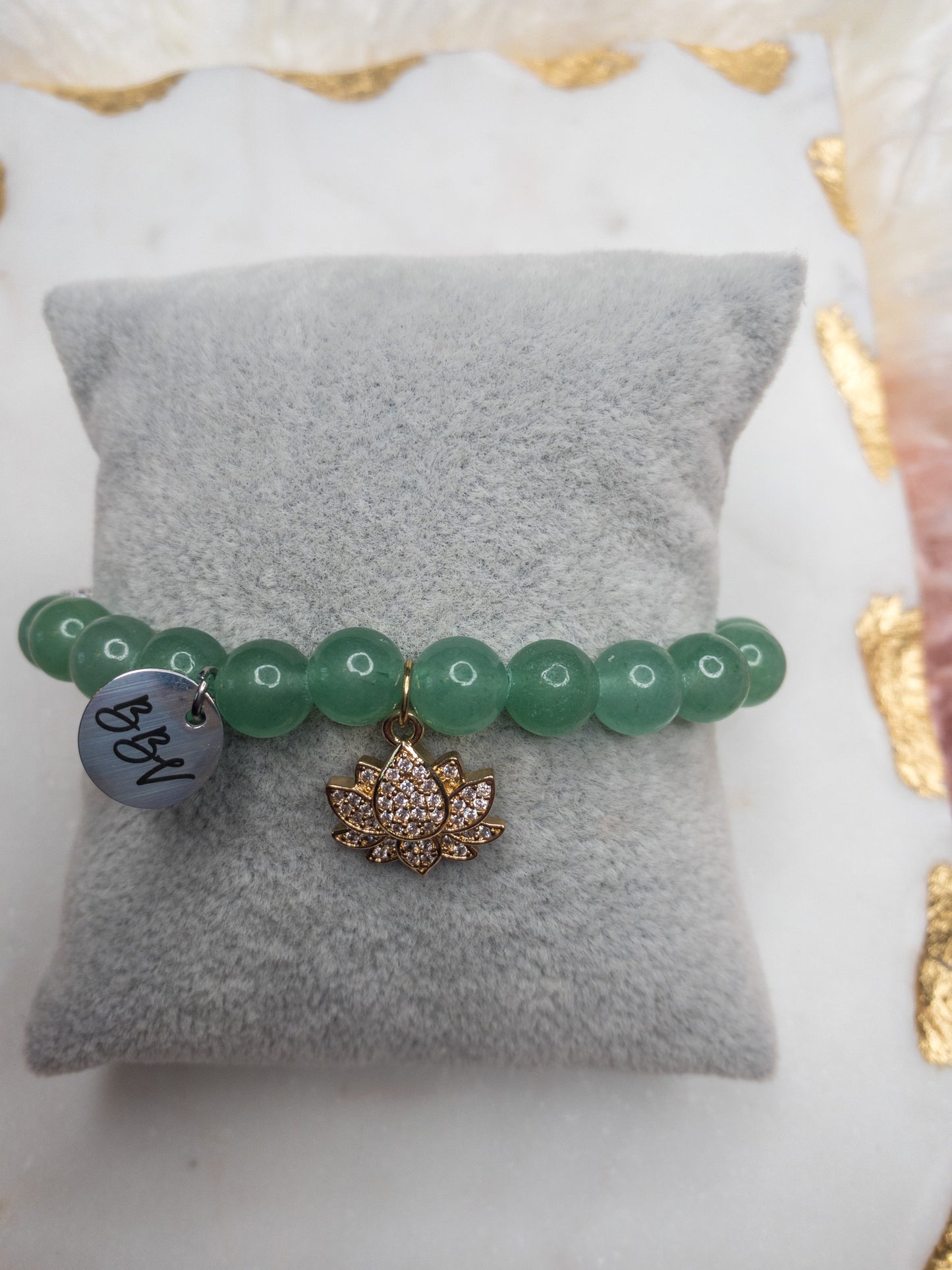 Green Aventurine Lotus Flower Crystal Bracelet