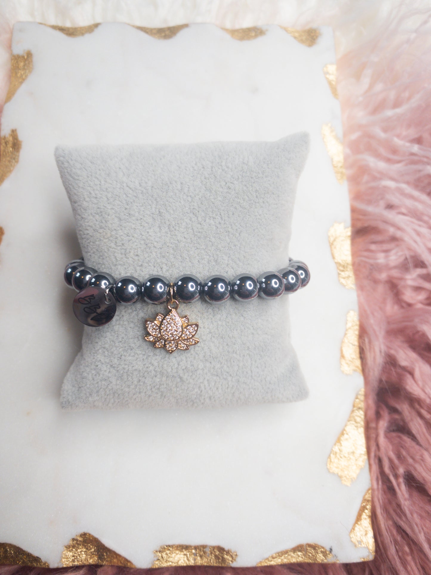 Shungite Crystal Lotus Flower Bracelet