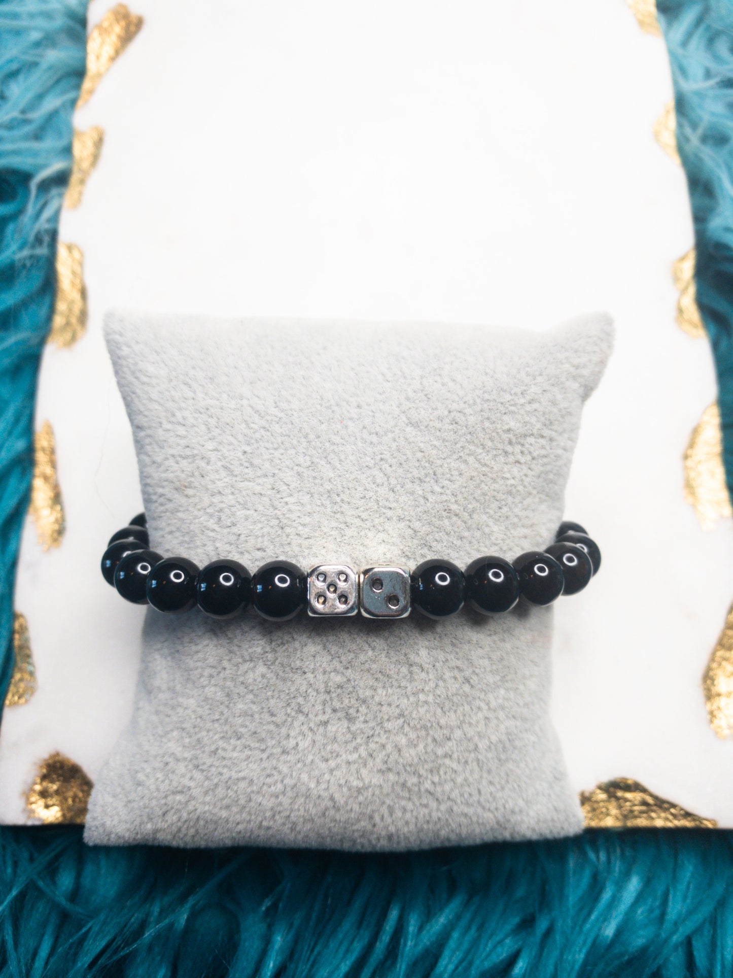 Men's Black Onyx Crystal Bracelet with Dice Accent