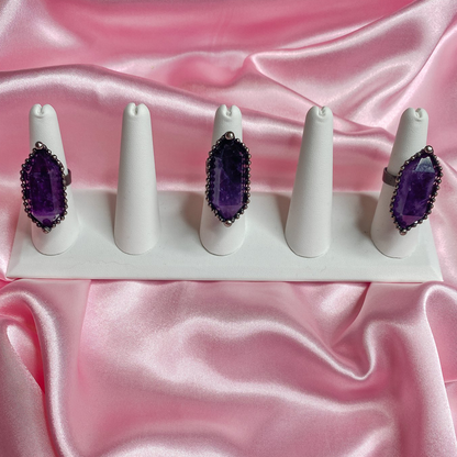 Extra Large Amethyst Double Crystal Point Ring