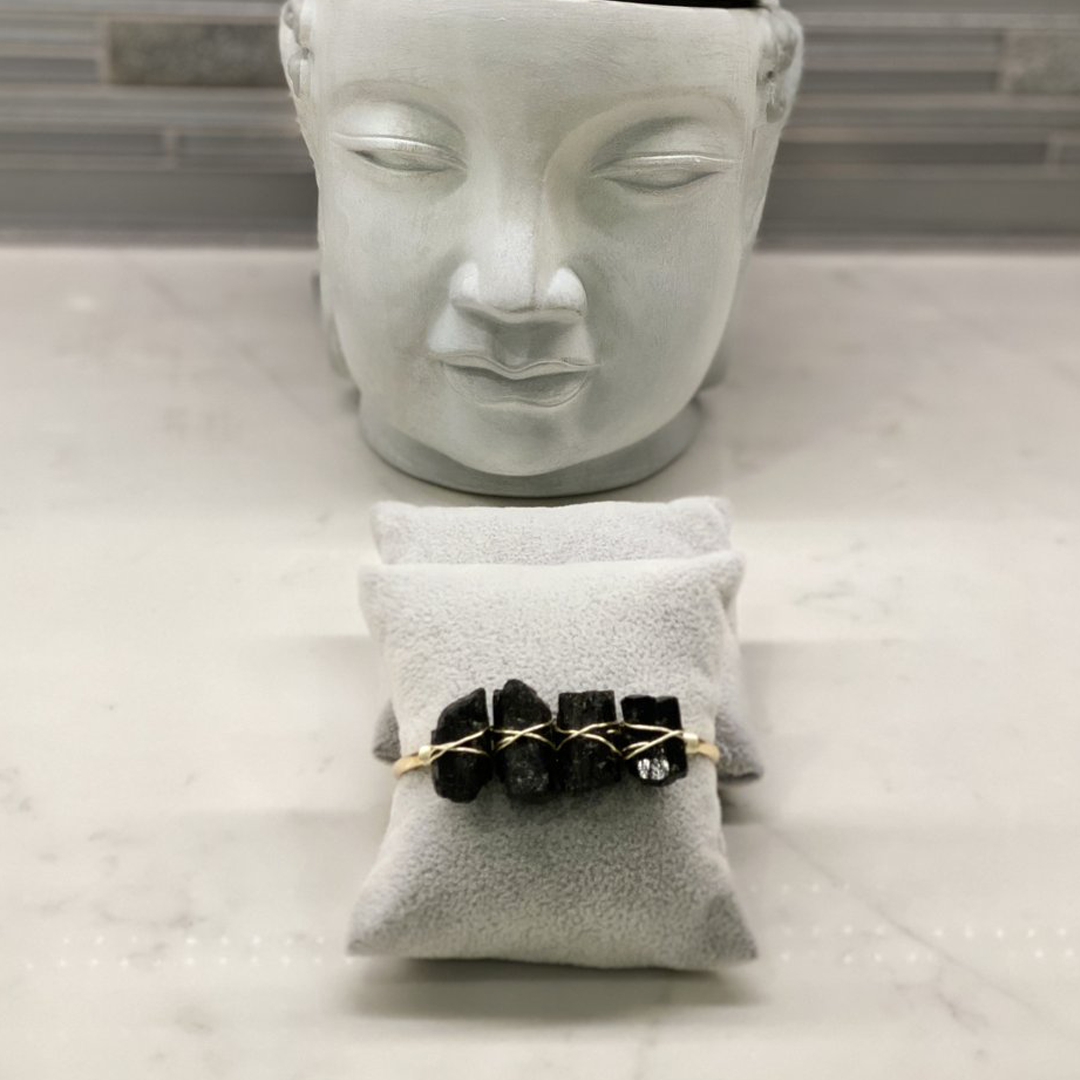 4 Stone Black Tourmaline Crystal Open Bracelet