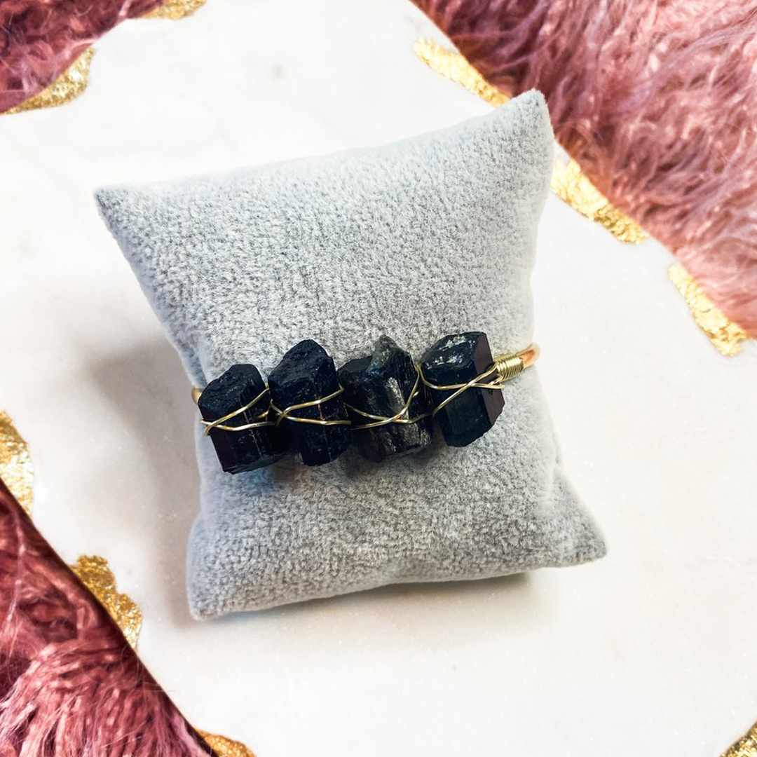 4 Stone Black Tourmaline Crystal Open Bracelet