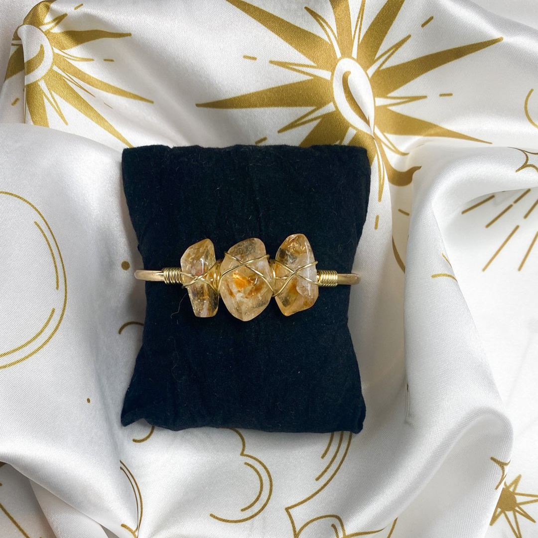 3 Stone Citrine Crystal Open Bracelet