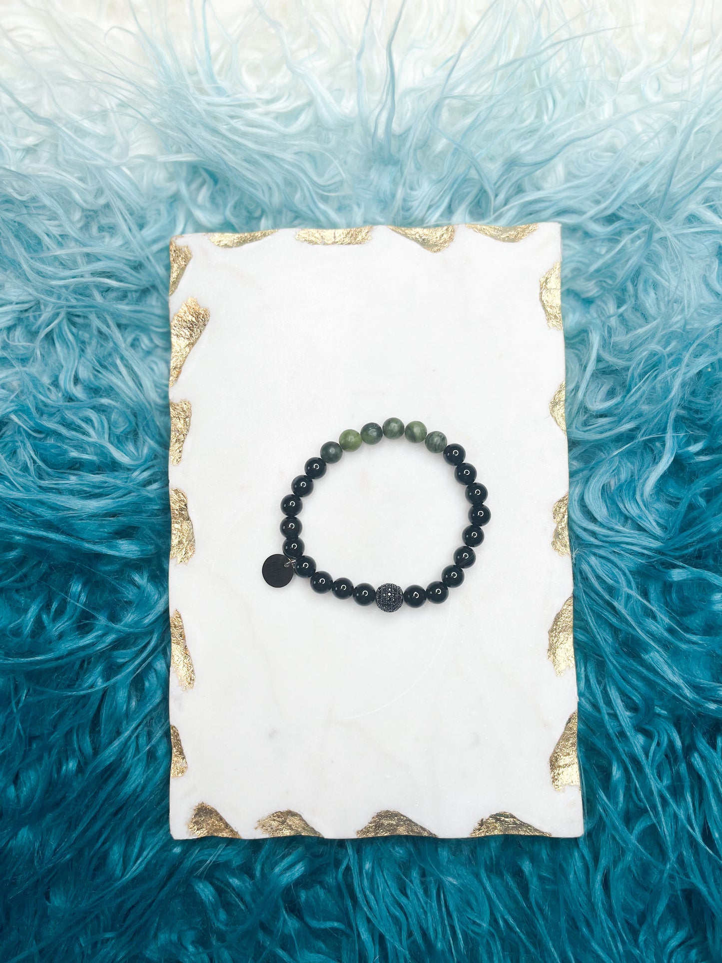 Men's Green Lace Agate & Black Onyx Crystal Bracelet