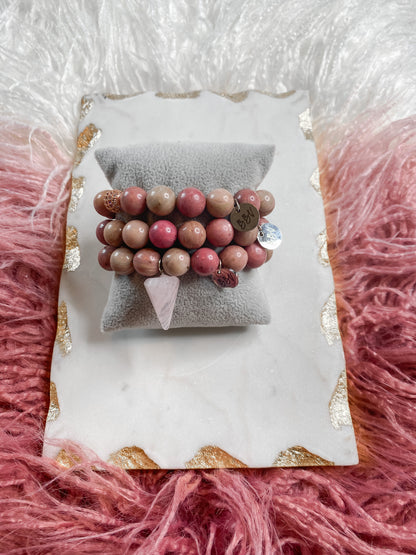 Rose Rhodonite Crystal Bracelet Set