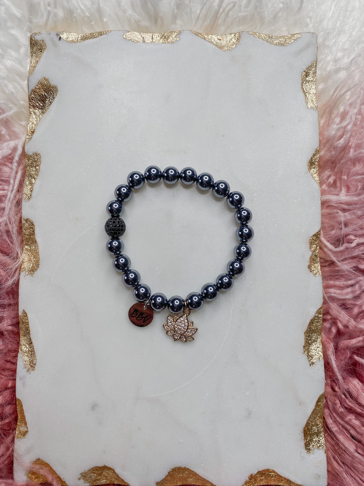 Shungite Crystal Lotus Flower Bracelet