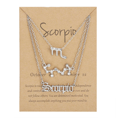 Zodiac Sign Necklace 3pcs Horoscope Pendant