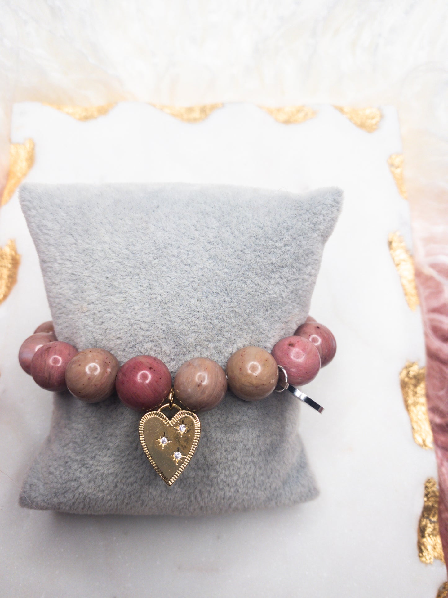 Rose Rhodonite Crystal Heart Bracelet