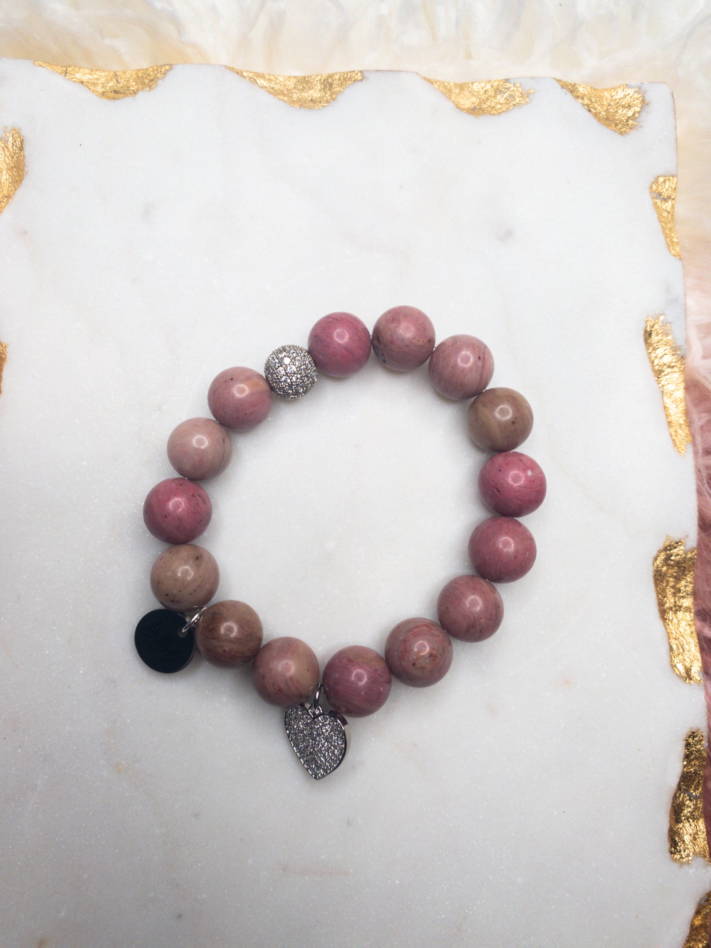 Rose Rhodonite Crystal Heart Bracelet